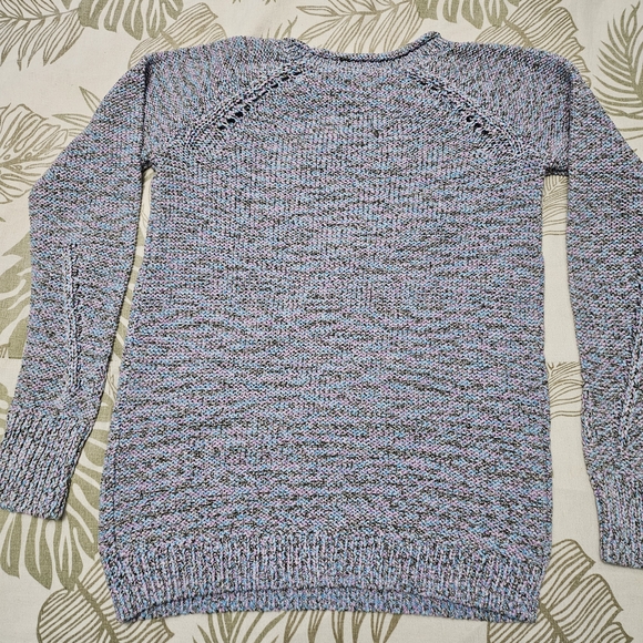 Talbots Sweater Sz XS Blue Pink Marled Cotton Blend Open Knit Crew Neck Pullover - Picture 2 of 7